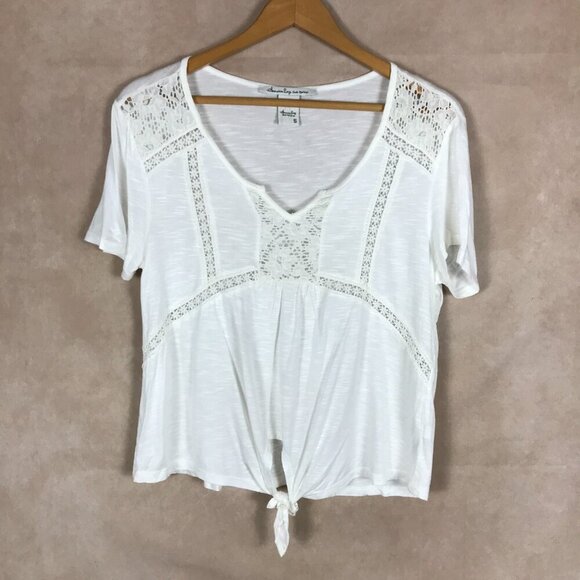 AMERICAN RAG CIE White Knit Tie Front Top NWOT SMALL - Picture 2 of 8